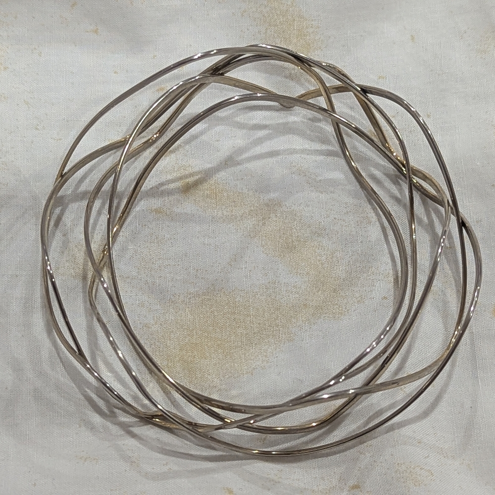 Funky Five Connected Irregular Shaped Silver Bang… - image 1